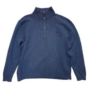 Polo Ralph Lauren Sweater Men’s XXL Blue Knit Quarter Zip Pullover Cotton Y2K